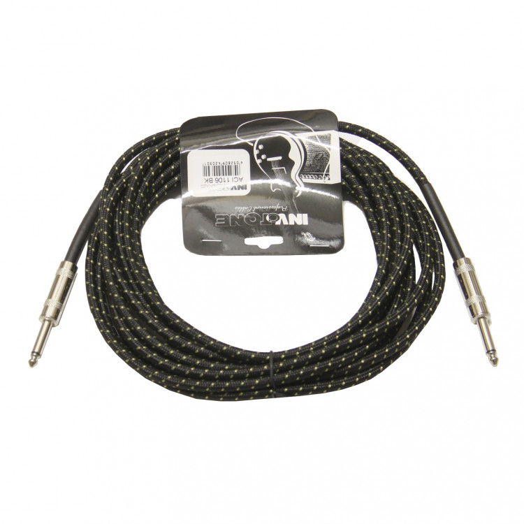 Invotone ACI1110/BK - инструментальный кабель, 6.3 mono Jack-6.3 mono Jack тряп. изол, дл. 10 м (черный)