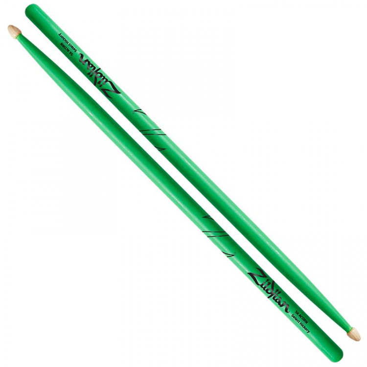 ZILDJIAN Z5AACDGG 5A ACORN NEON GREEN барабанные палочки с деревянным наконечником неоновые, цвет- неоновый зеленый, орех