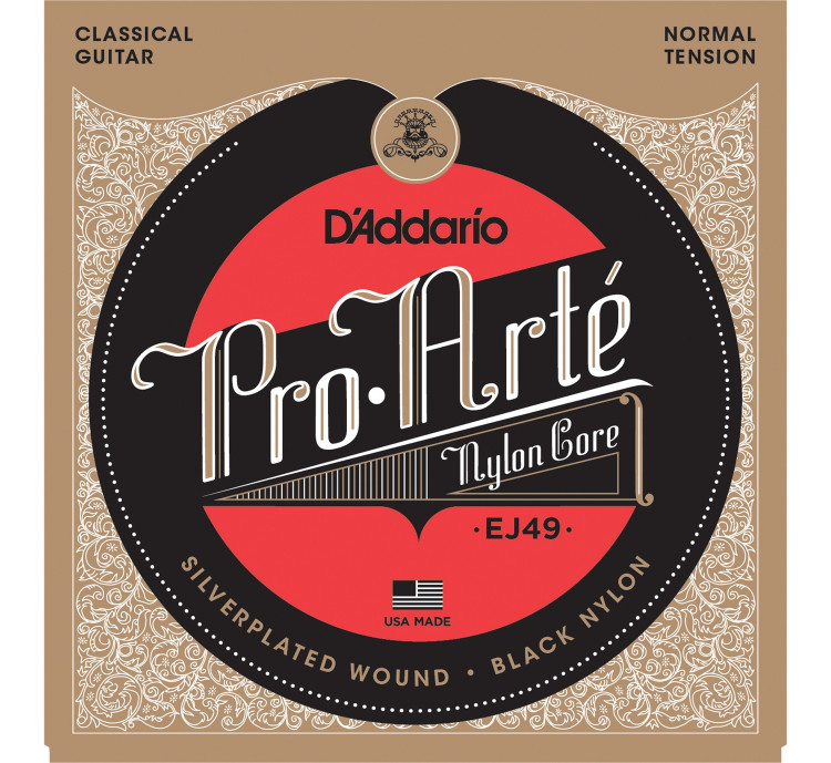 Струны для классической гитары D'ADDARIO EJ49 серебро (Silver) черный нейлон, нормальное натяжение