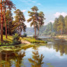 Картина мозаикой с нанесенной рамкой 40х50 И.ПРИЩЕПА. СОСНЫ У ВОДЫ (29 цветов)
